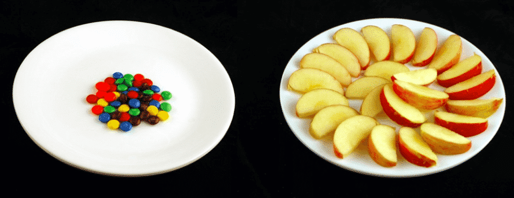 200 kcal op een bord - m&m's versus appel Afbeelding